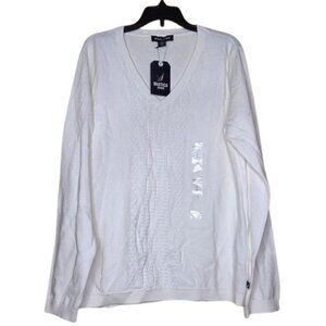 NWT Nautica Jeans Women's Cotton V-Neck Textured Sweater - Ivory